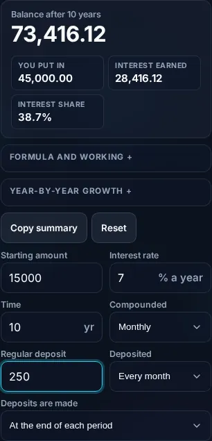 Calculating compound interest on a phone, no app installed.