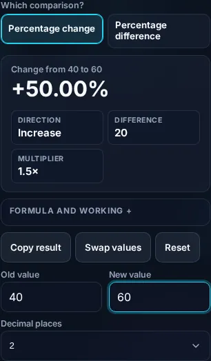 Calculating percentage change on a phone, no app installed.