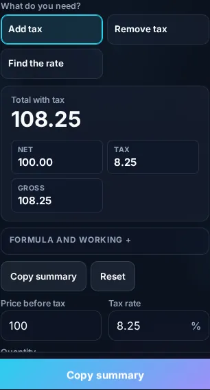 Calculating sales tax on a phone, no app installed.