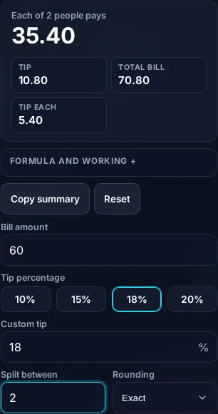 Calculating a tip on a phone, no app installed.