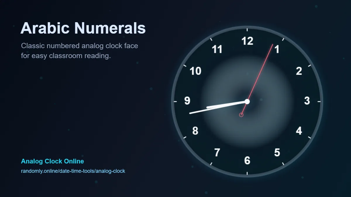 Arabic Numerals analog clock style preview for classroom time reading