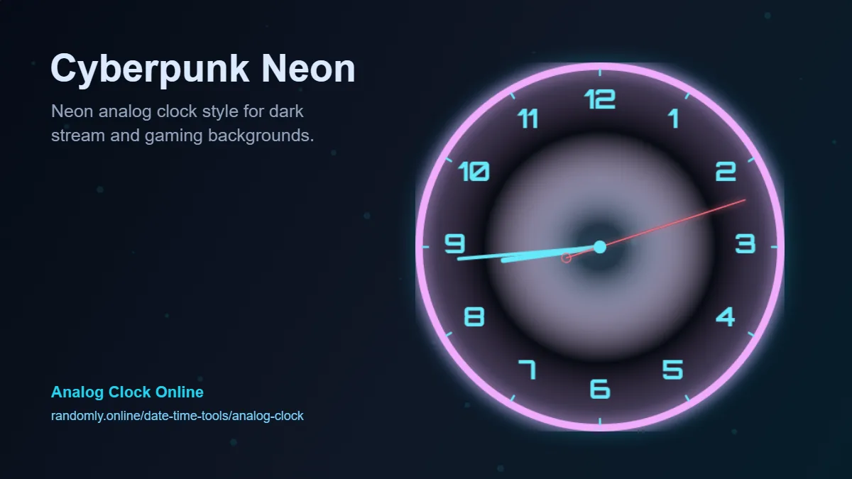 Cyberpunk Neon analog clock style preview for dark stream backgrounds