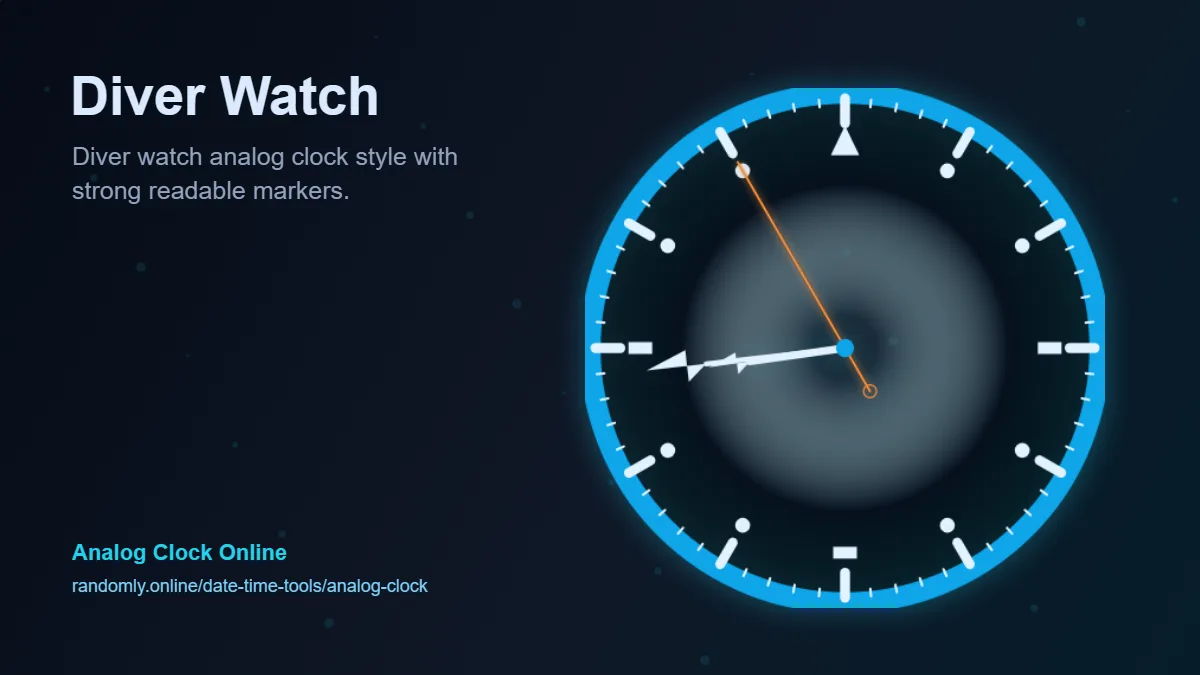 Diver Watch analog clock style preview with strong readable markers