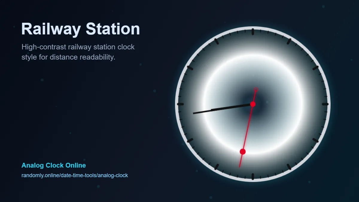 Railway Station analog clock style preview with high contrast face