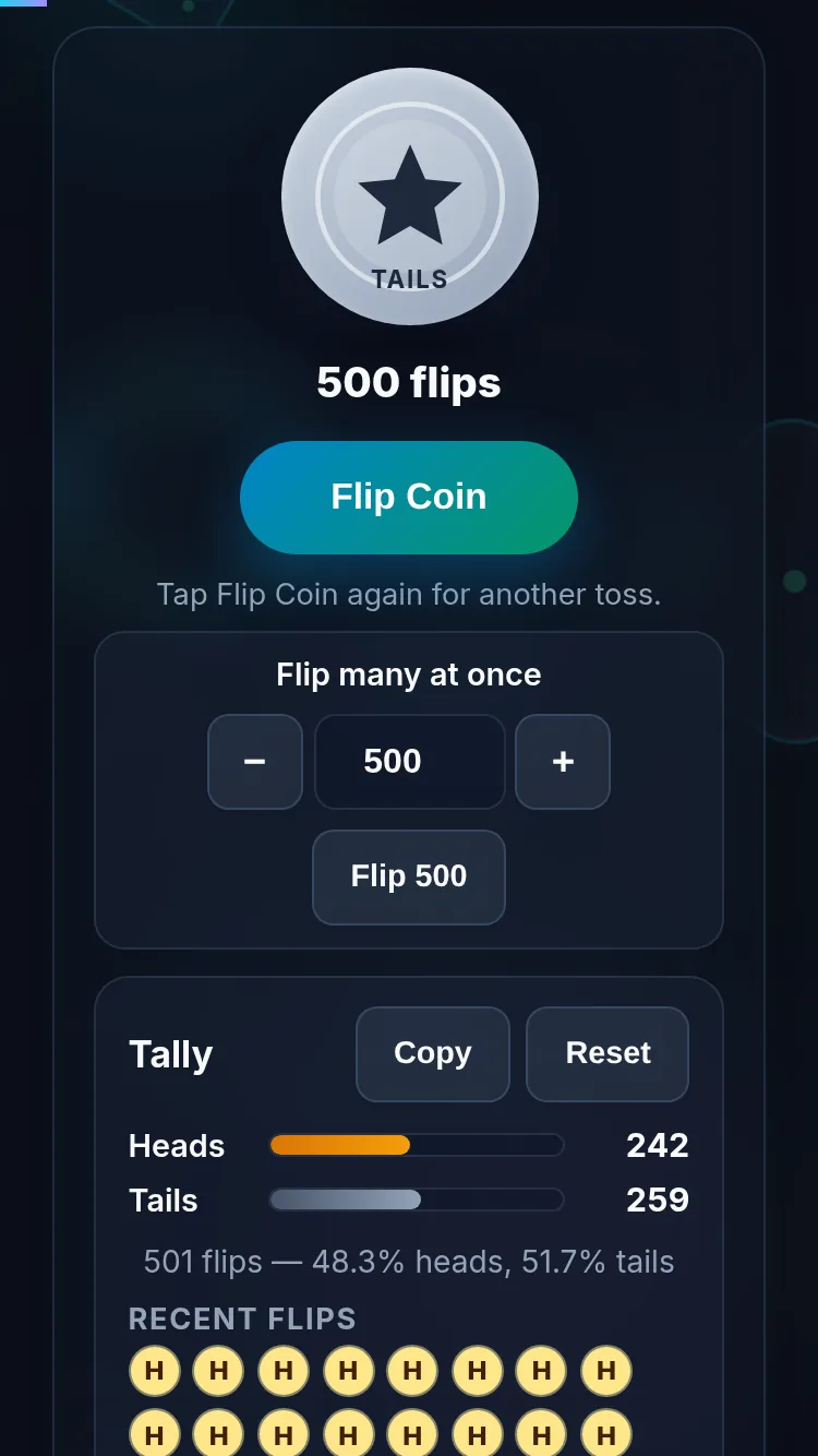 Flipping a coin on a phone, no app installed.