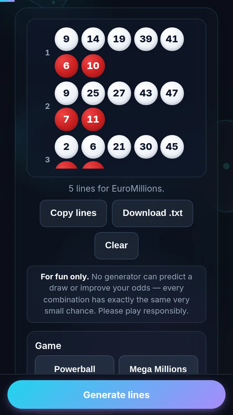 Generating lottery numbers on a phone, no app installed.