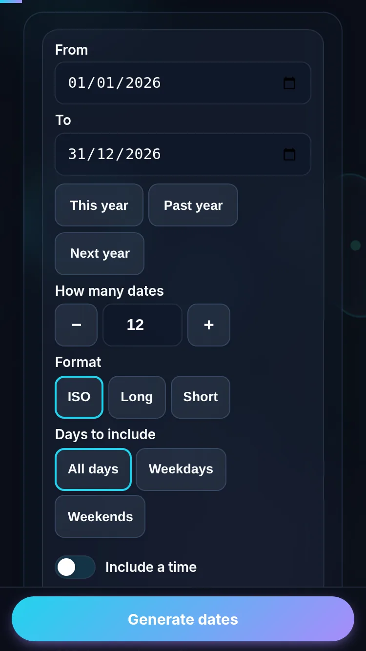 Generating random dates on a phone, no app installed.