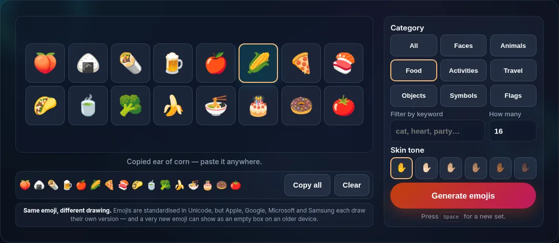 Copying a set of random emojis.