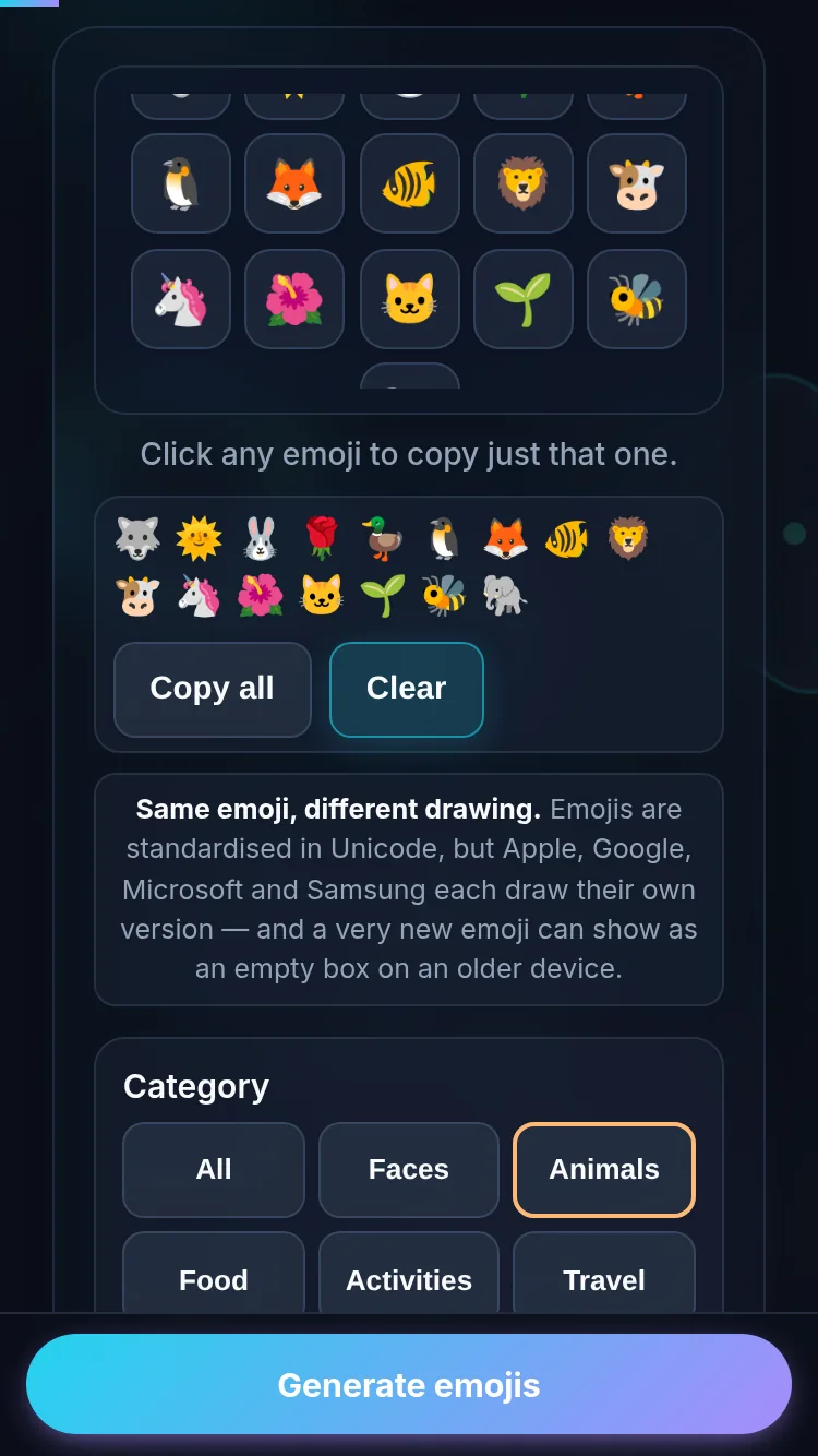 Generating random emojis on a phone, no app installed.