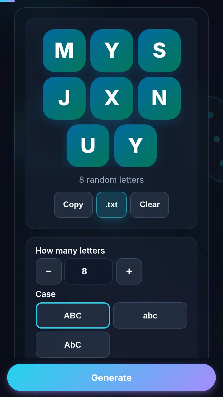 Generating random letters on a phone, no app installed.