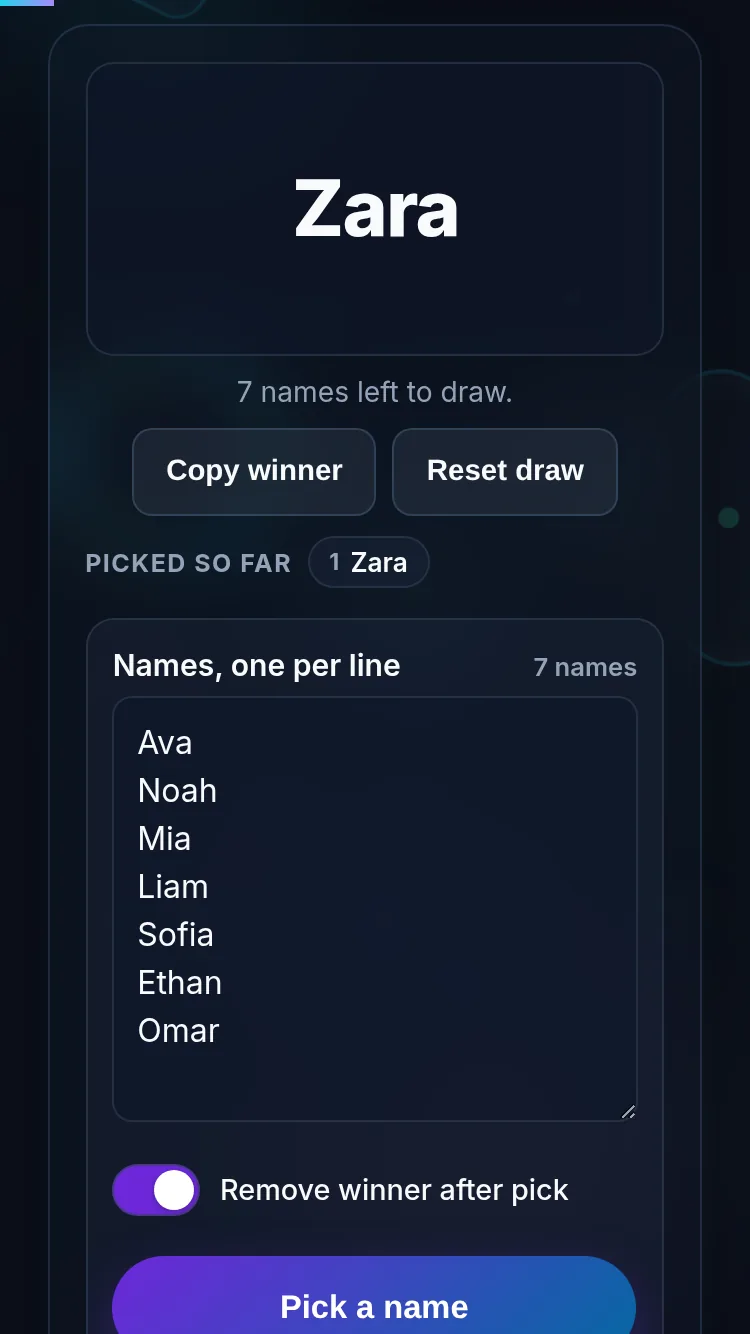Picking a random name on a phone, no app installed.