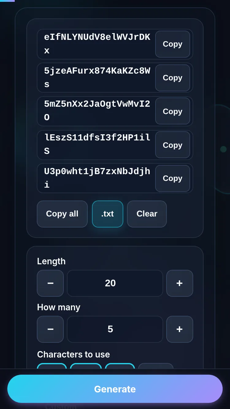 Generating random strings on a phone, no app installed.