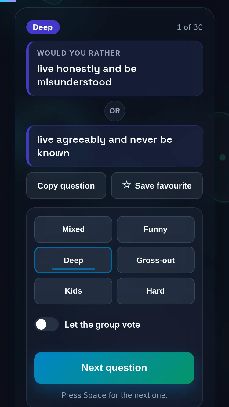 Playing Would You Rather on a phone, no app installed.