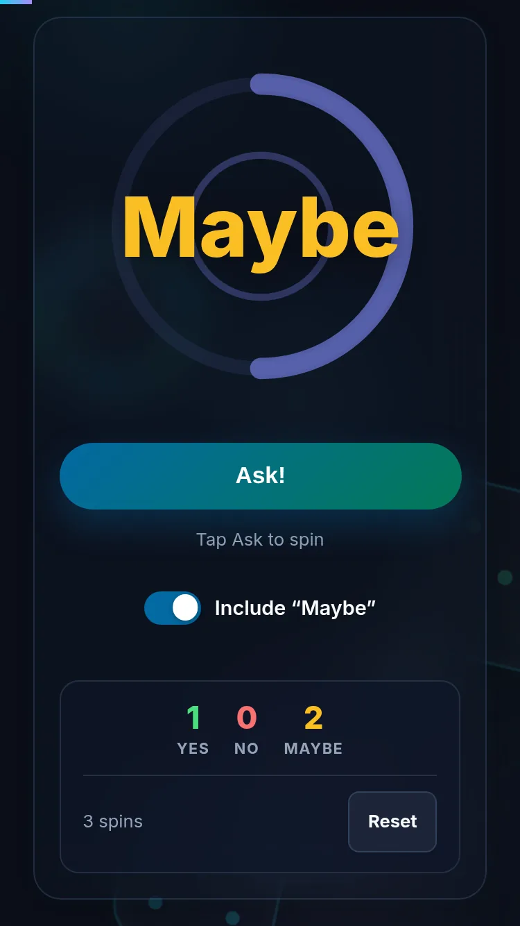 Spinning the Yes/No wheel on a phone, no app installed.