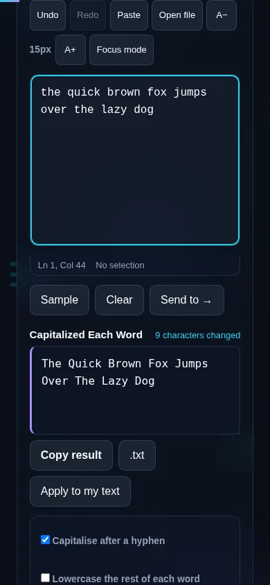 Capitalizing each word on a phone, no app installed.