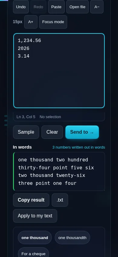 Converting a number to words on a phone, no app installed.