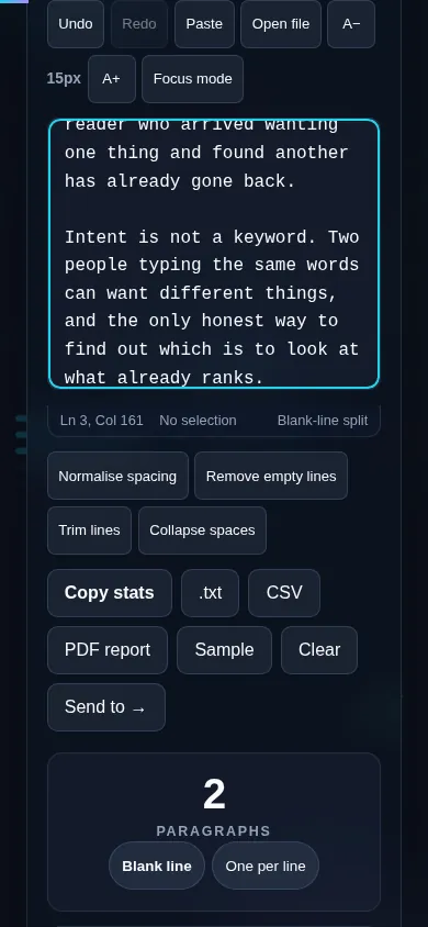 Counting paragraphs on a phone, no app installed.
