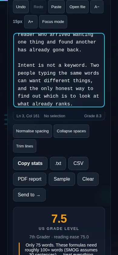 Checking readability on a phone, no app installed.