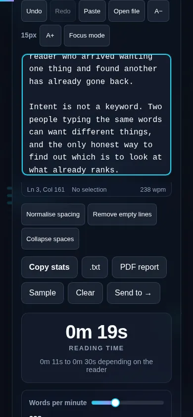 Estimating reading time on a phone, no app installed.