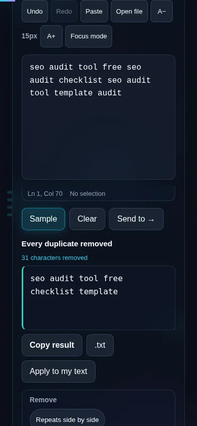 Removing duplicate words on a phone, no app installed.