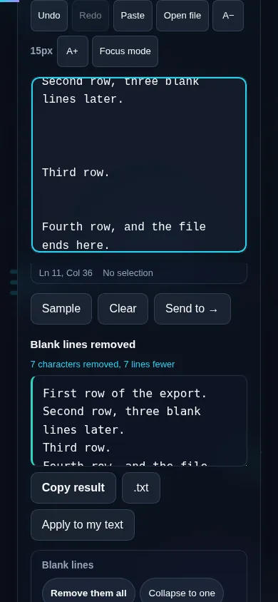 Removing empty lines on a phone, no app installed.