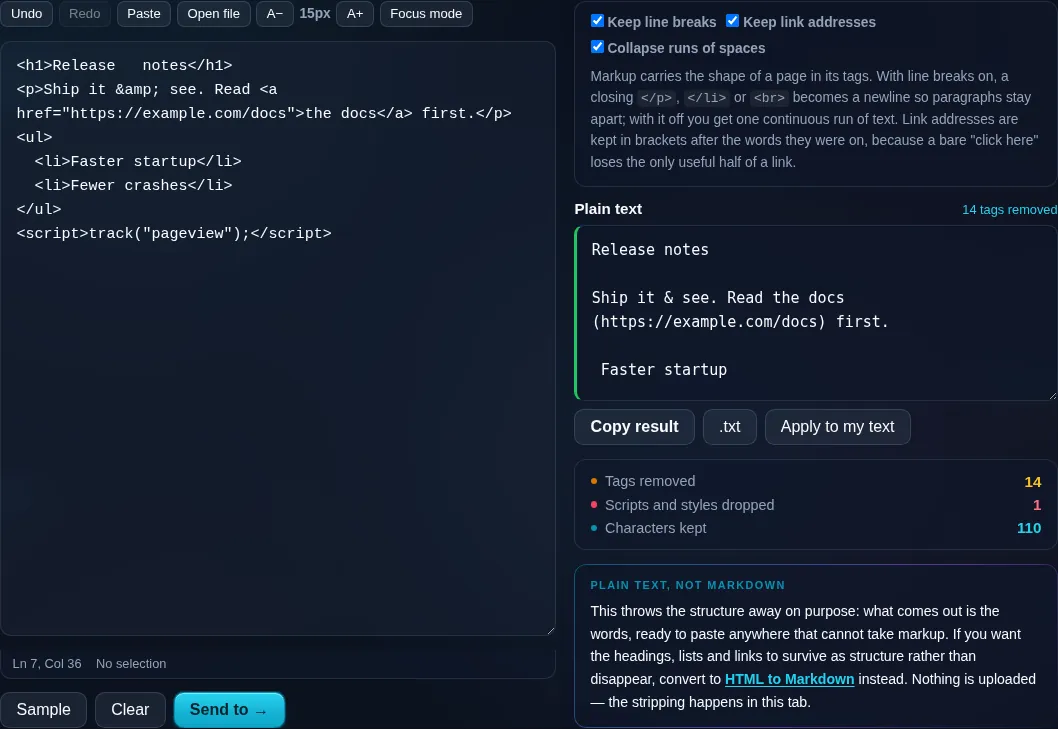 Link addresses kept in brackets after the words they were on.