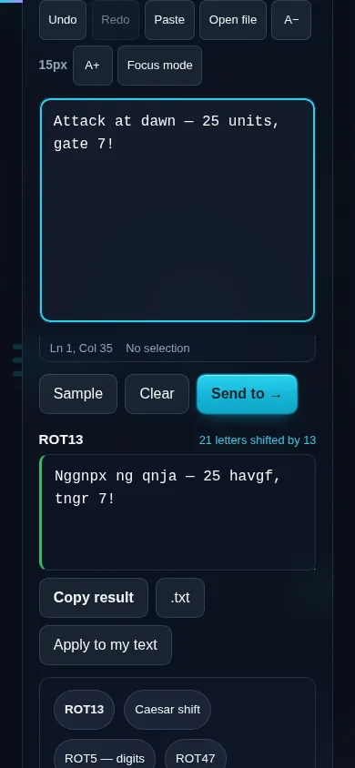 Using the ROT13 cipher on a phone, no app installed.