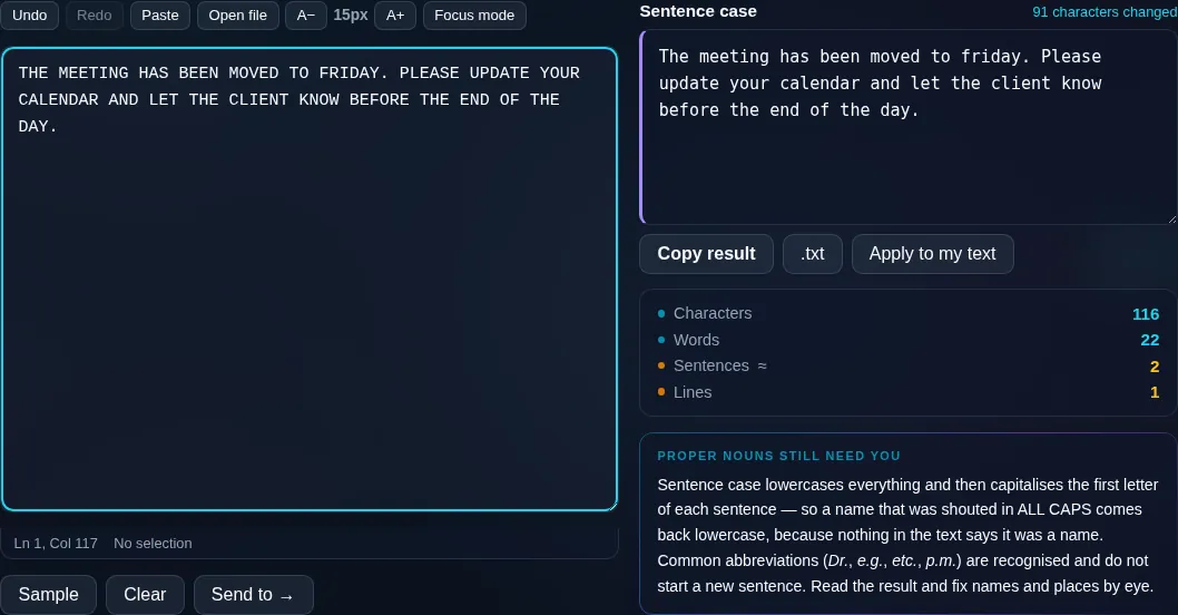 ALL-CAPS text converted to readable sentence case.