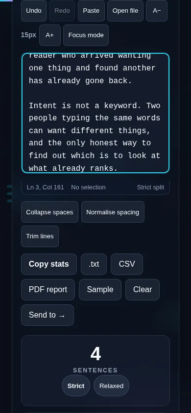 Counting sentences on a phone, no app installed.