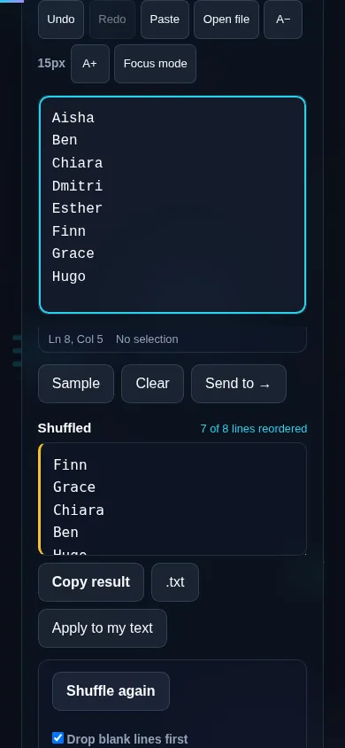 Shuffling lines on a phone, no app installed.