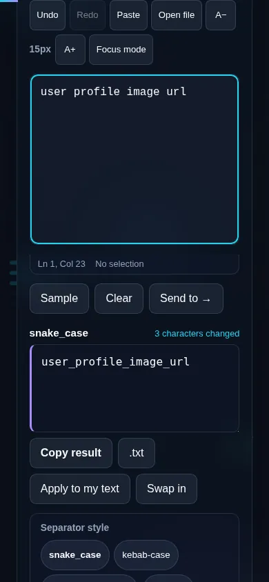 Converting to snake_case on a phone, no app installed.