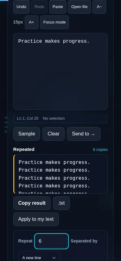 Repeating text on a phone, no app installed.